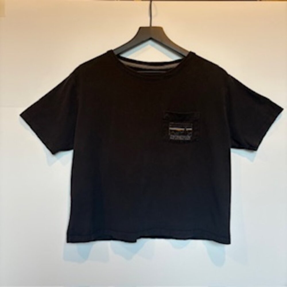 PATAGONIA Save Our Home Planet Boxy Cropped Tee, Organic Cotton, Black, SZ XS
